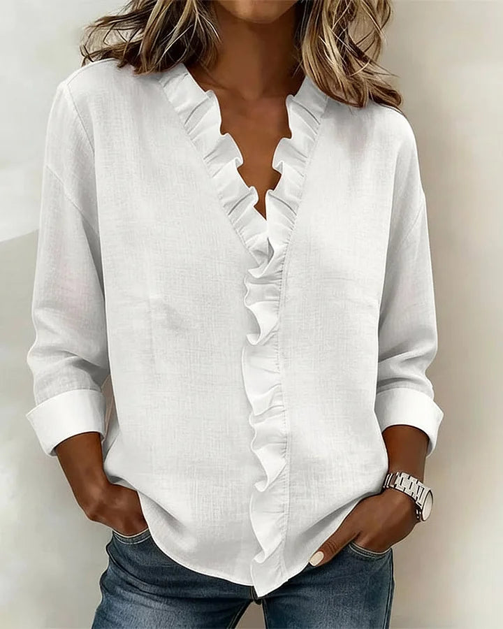 Rachel | Bluse mit V-Ausschnitt und Rüschen
