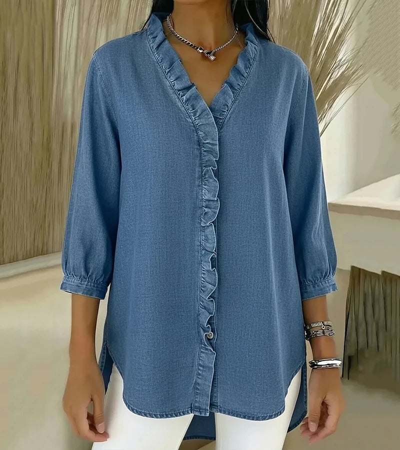Victoria | V-Neck Blouse with Ruffle Details