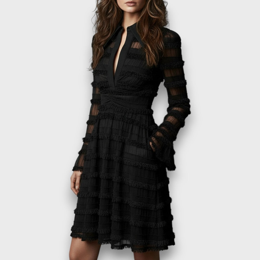 Paige | Midikleid mit transparenten Fransen-Details