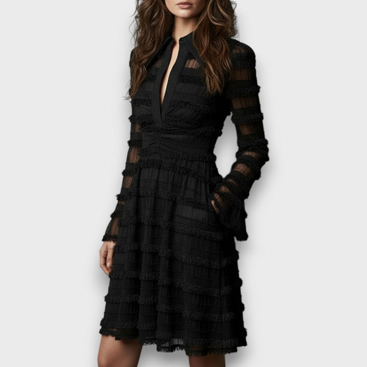 Paige | Midikleid mit transparenten Fransen-Details