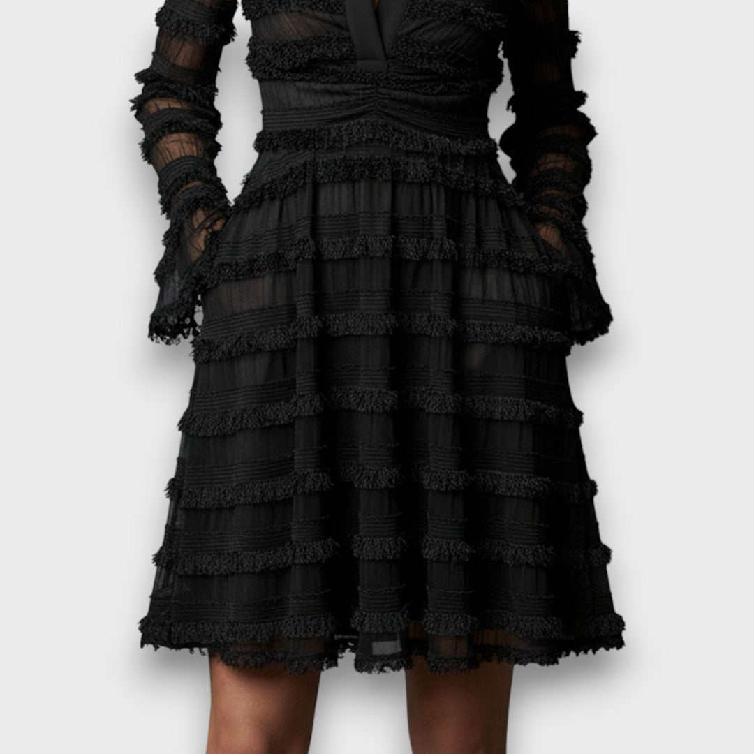 Paige | Midikleid mit transparenten Fransen-Details