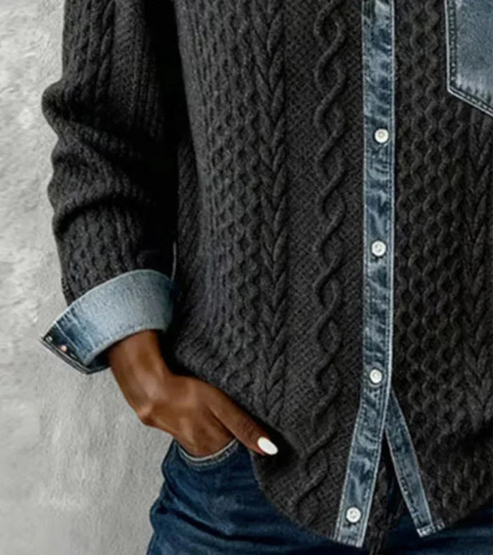 Alice | Patchwork-Stricktop mit Denim-Details