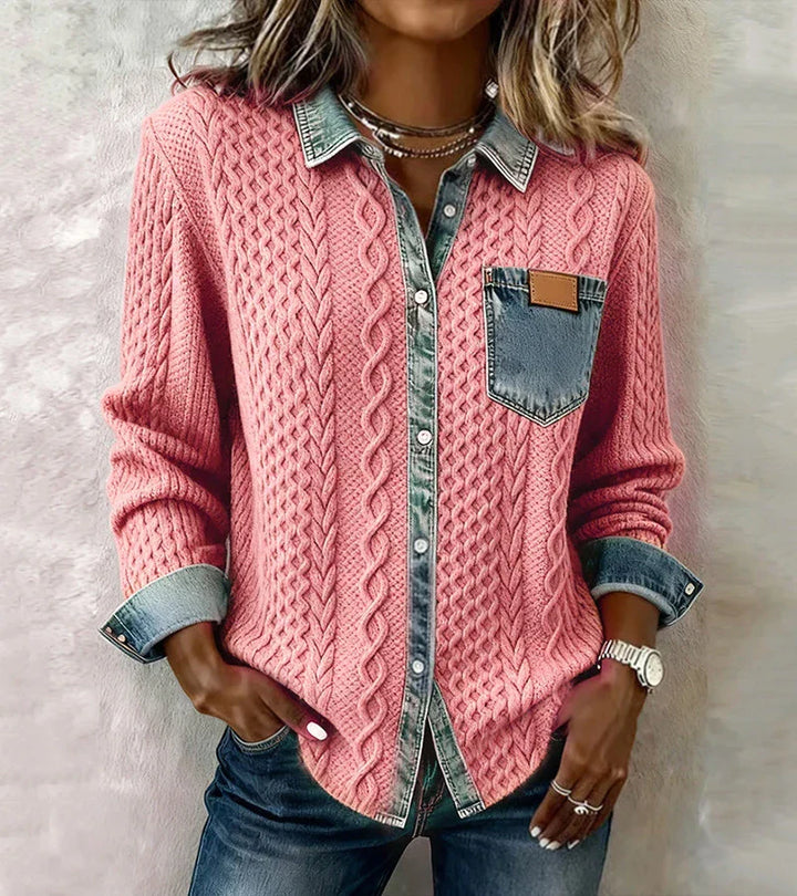 Alice | Patchwork-Stricktop mit Denim-Details