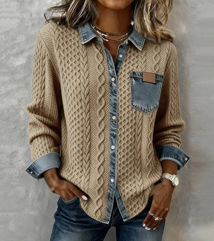 Alice | Patchwork-Stricktop mit Denim-Details