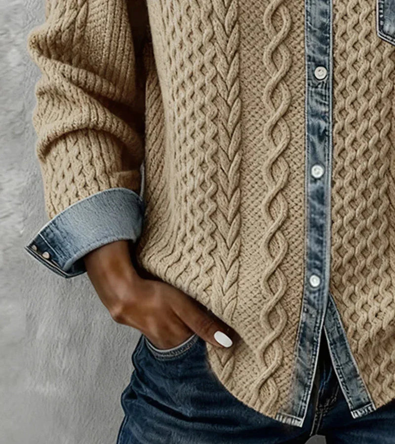 Alice | Patchwork-Stricktop mit Denim-Details