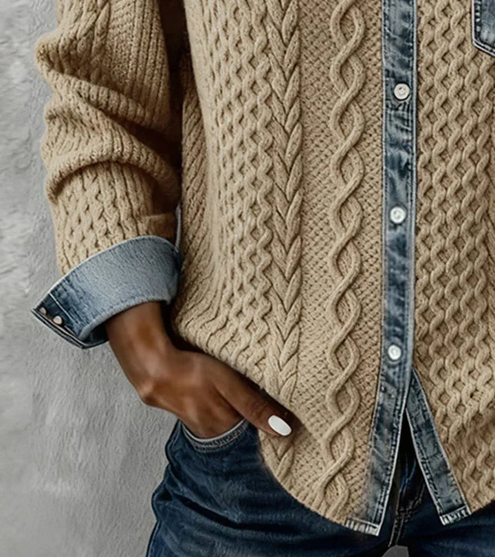 Alice | Patchwork-Stricktop mit Denim-Details