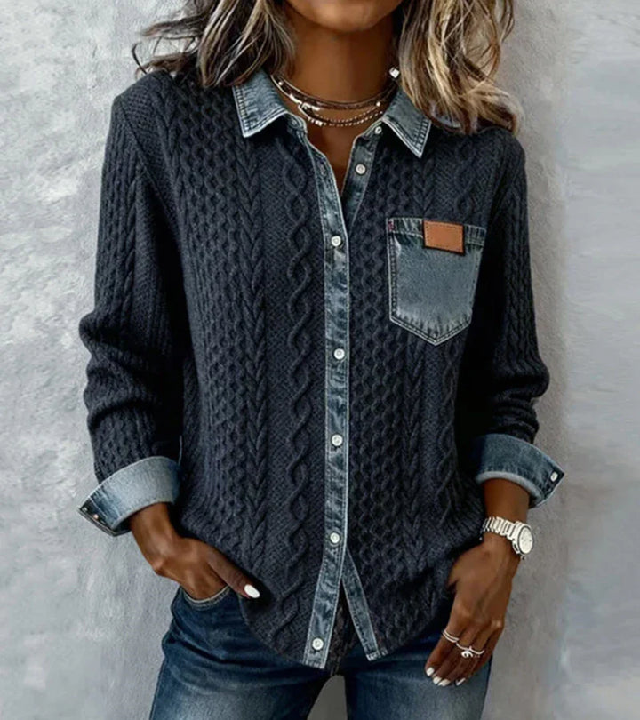 Alice | Patchwork-Stricktop mit Denim-Details